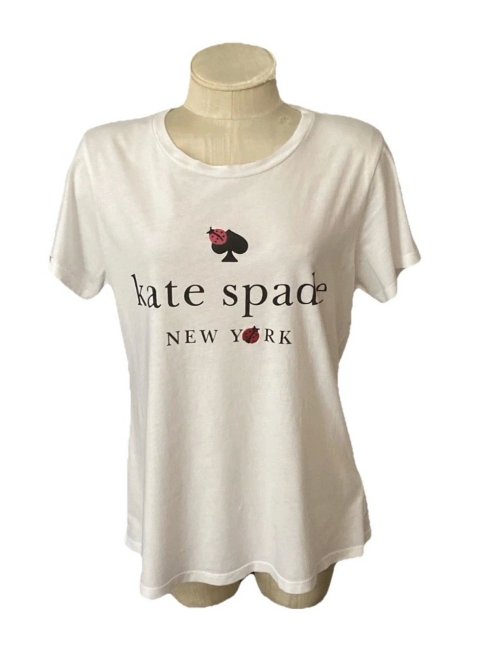 KATE SPADE Wom L Ladybug Patch Logo Crew-Neck T-Shirt Top